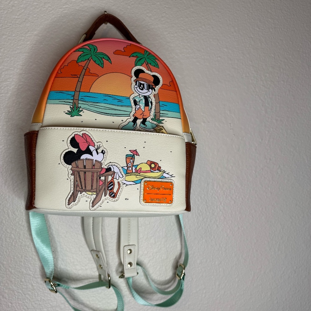 Disney Loungefly Mickey & Minnie Summer At The Beach Mini Backpack